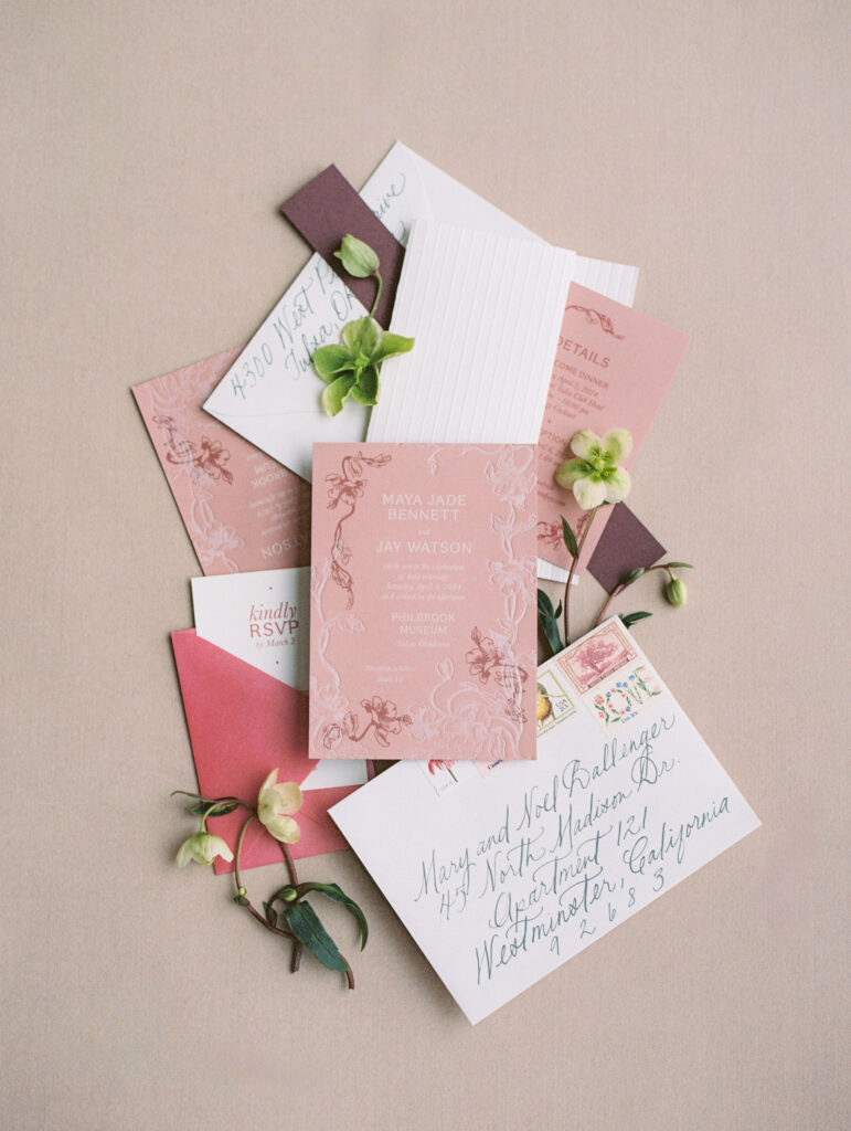 Pink wedding invitations photographed by Anastasia Strate Photography 