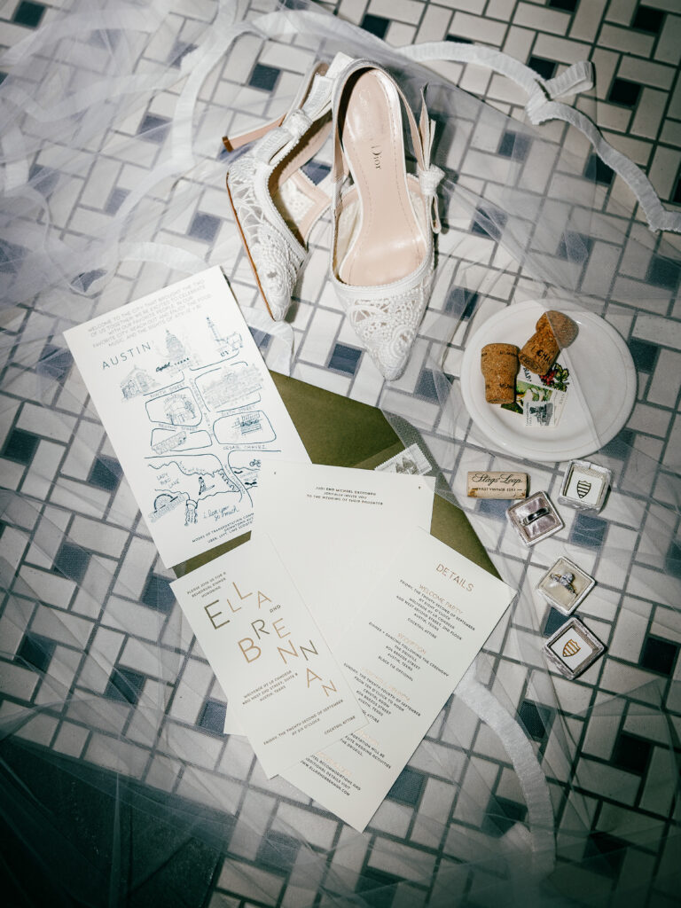 Wedding flat lay details with flash